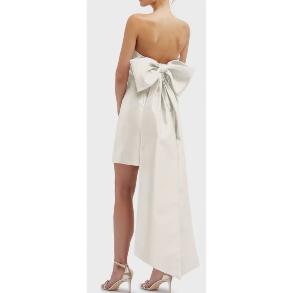 NWT Alfred Sung White Strapless Mini Dress Back Bow Train D857 SZ 4R - Picture 3 of 10